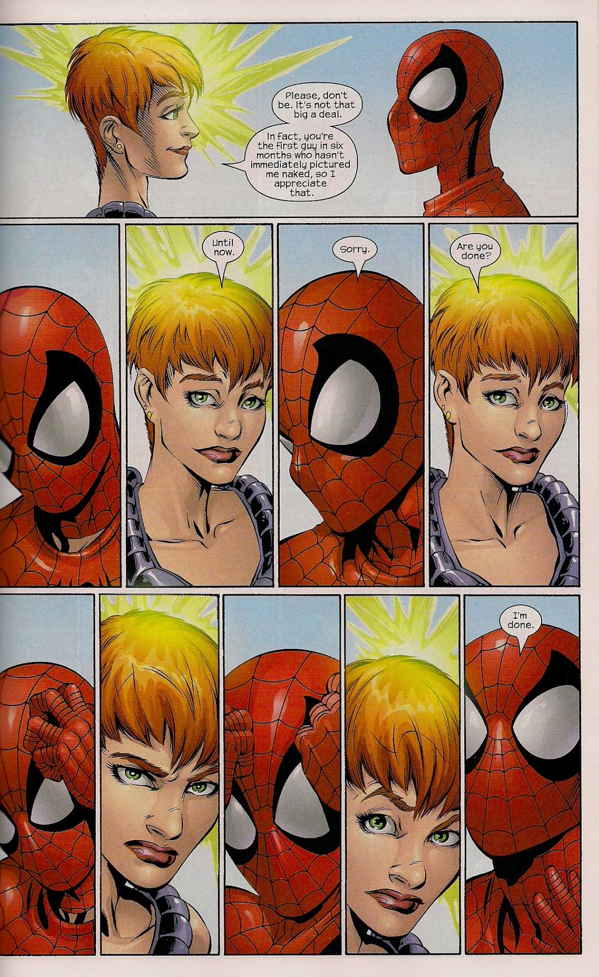 ultimate spider man jean grey - Please, don't be. It's not that big a deal. In fact, you're the first guy in six months who hasn't immediately pictured me naked, so I appreciate that. Until now. Sorry. Are you done? I'm done.