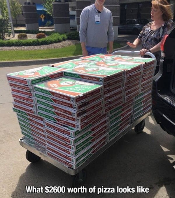 furniture - What $2600 worth of pizza looks