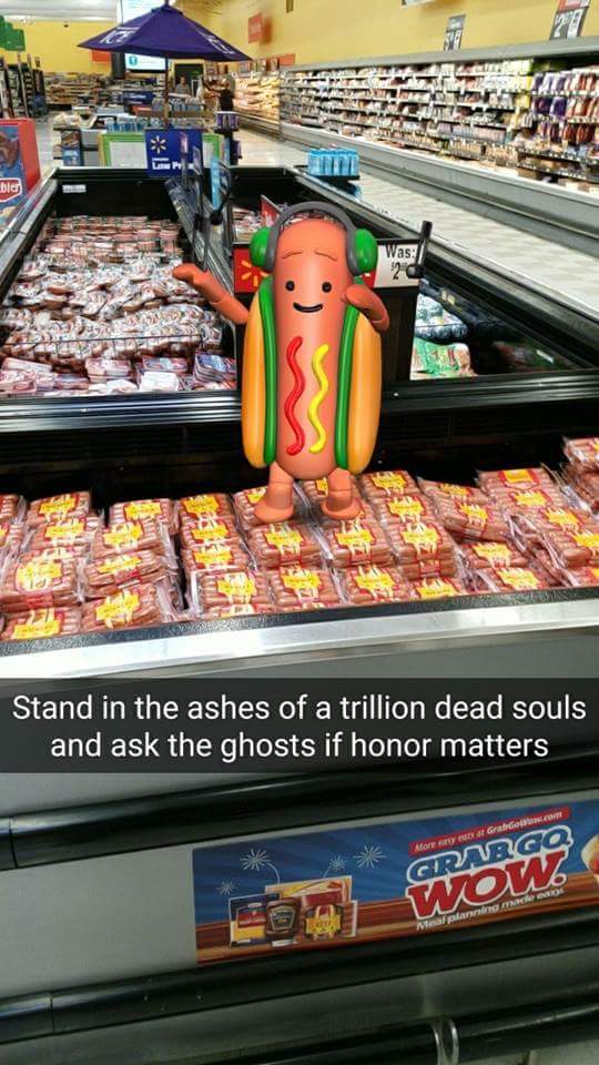 Hot dog Snapchat atop a thousand real hot dogs