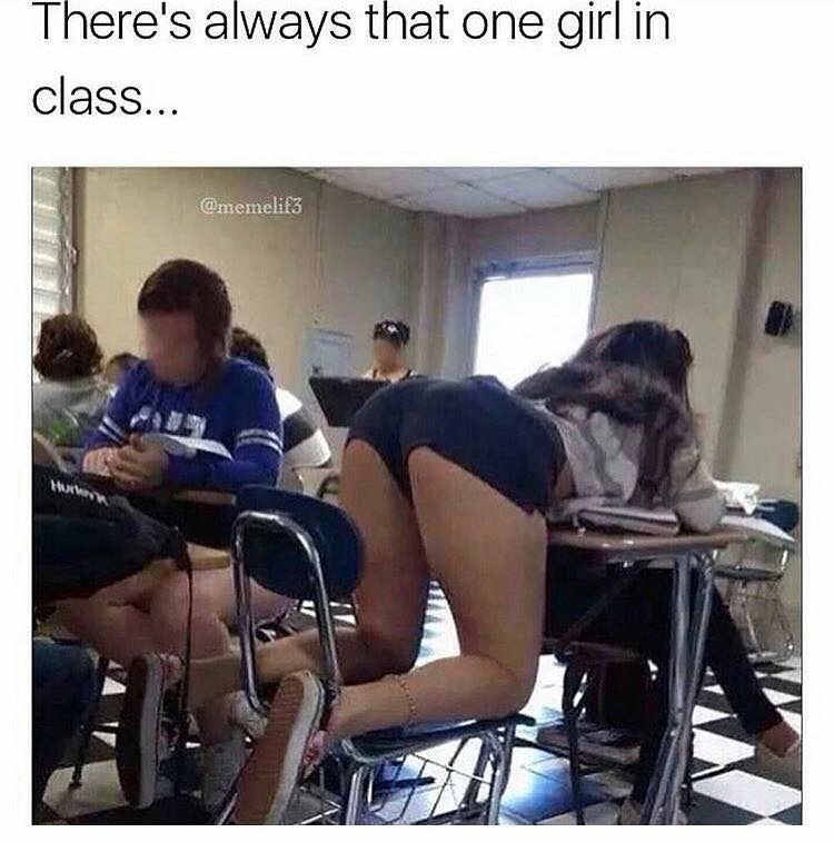photo caption - There's always that one girl in class...