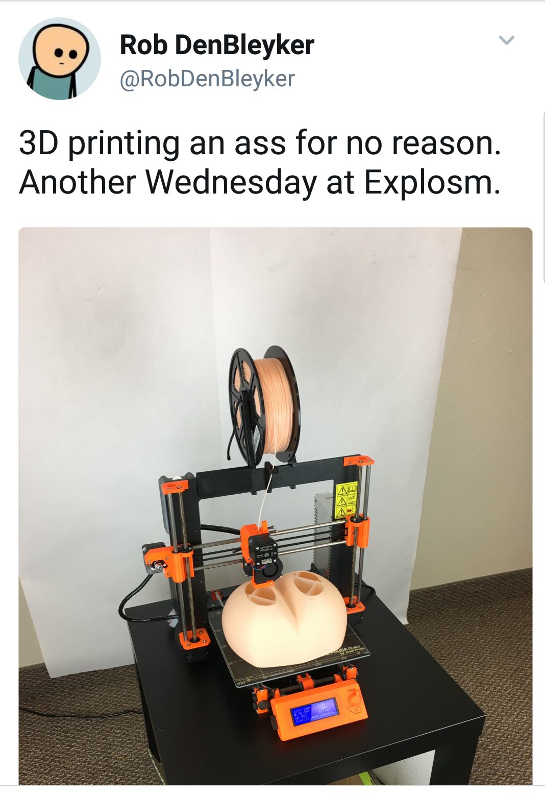 orange - Rob DenBleyker 3D printing an ass for no reason. Another Wednesday at Explosm. 2012