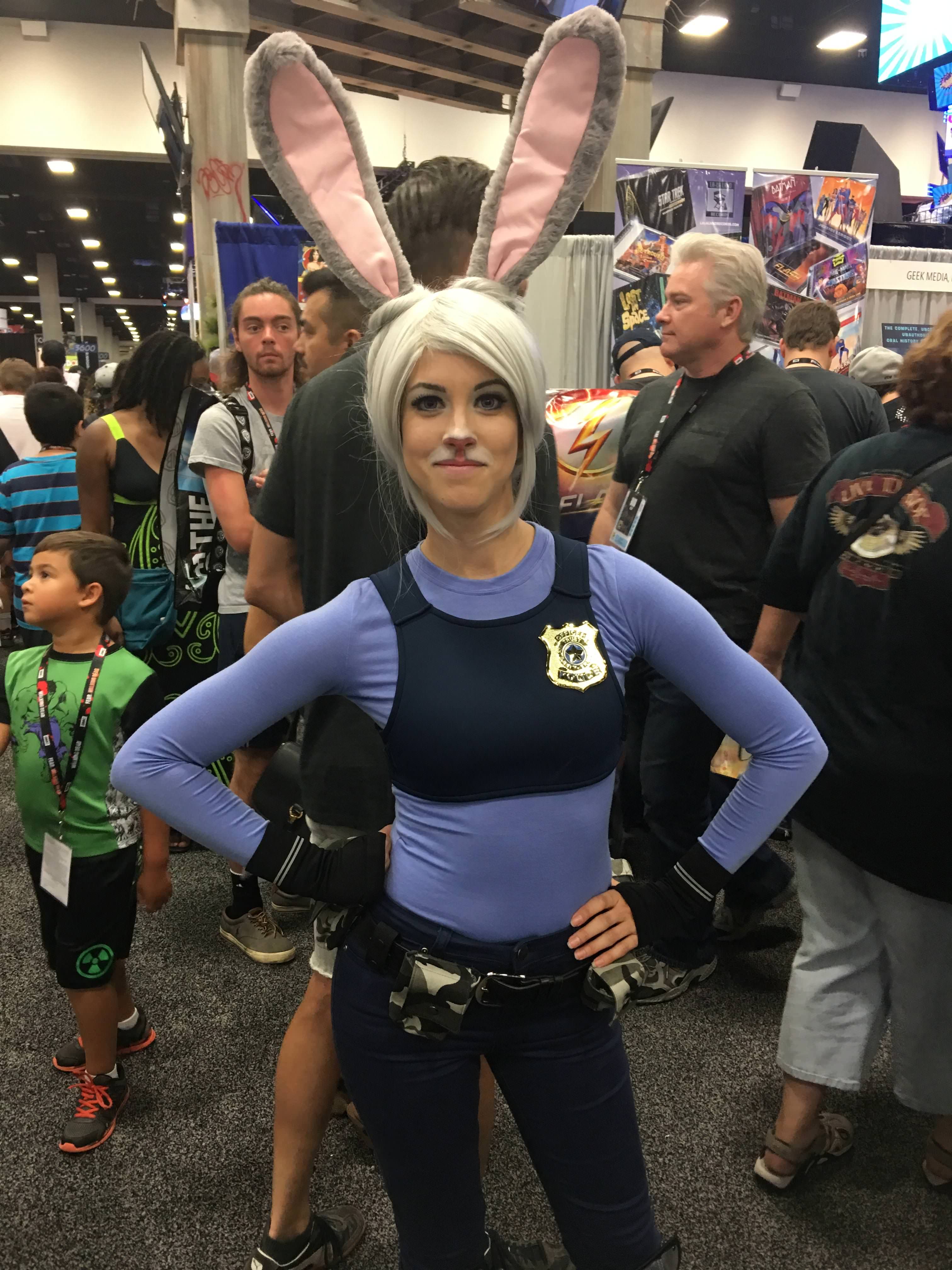 Girl cop with large bunny ears