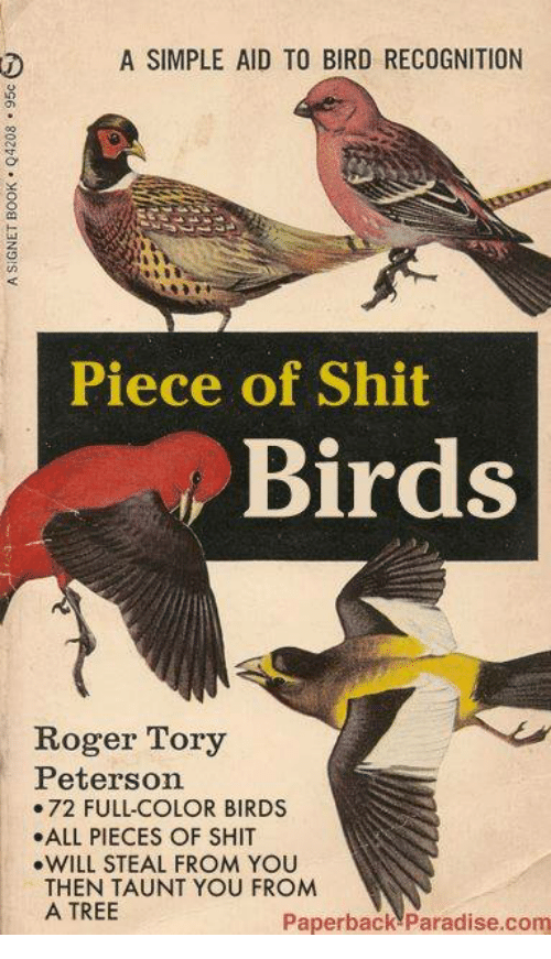 funny book cover meme calling birds a piece of shit.