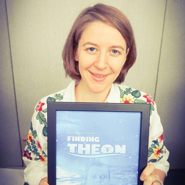 Funny picture of Game Of Thrones Character holding Finding Theon in the finding nemo font on a tablet