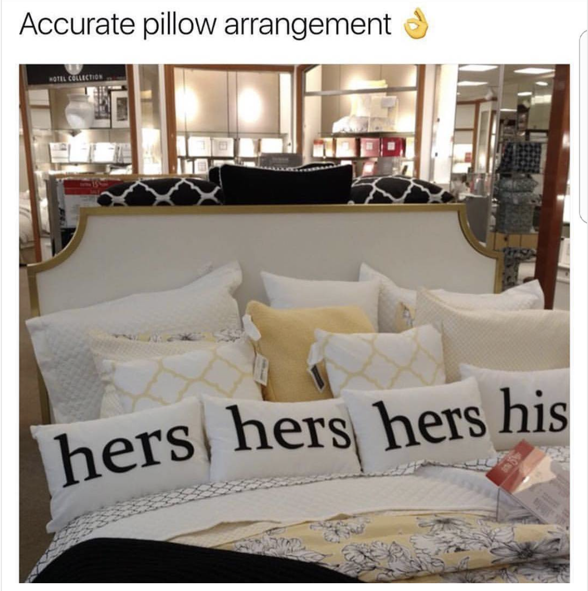 bed hog meme - Accurate pillow arrangement hers hers hers his