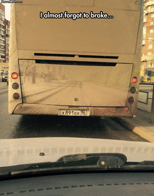 Back of a bus that looks like the road
