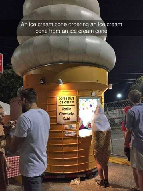 ice cream cone meme - An ice cream cone ordering an ice cream cone from an ice cream cone Soft Serve Ice Cream Vanilla Chocolate Swirl