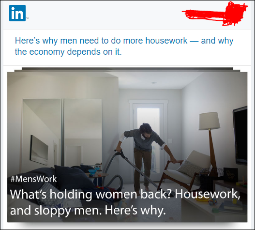 Post claiming men have to do more housework to get woman into the workforce.