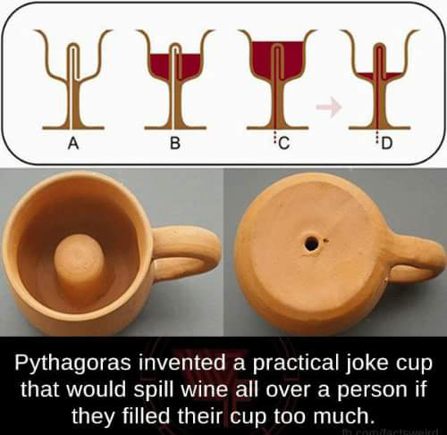 c cup memes - C D Pythagoras invented a practical joke cup that would spill wine all over a person if they filled their cup too much.