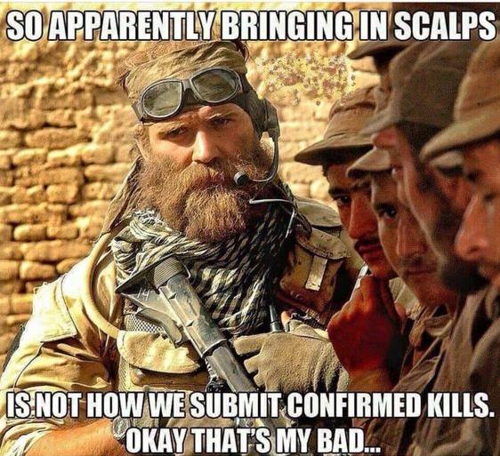 tough looking marine joke about not scalping kills