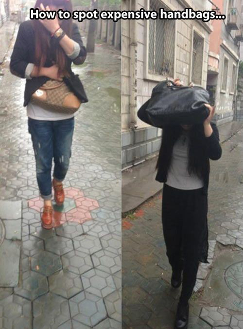 funny rain - How to spot expensive handbags...