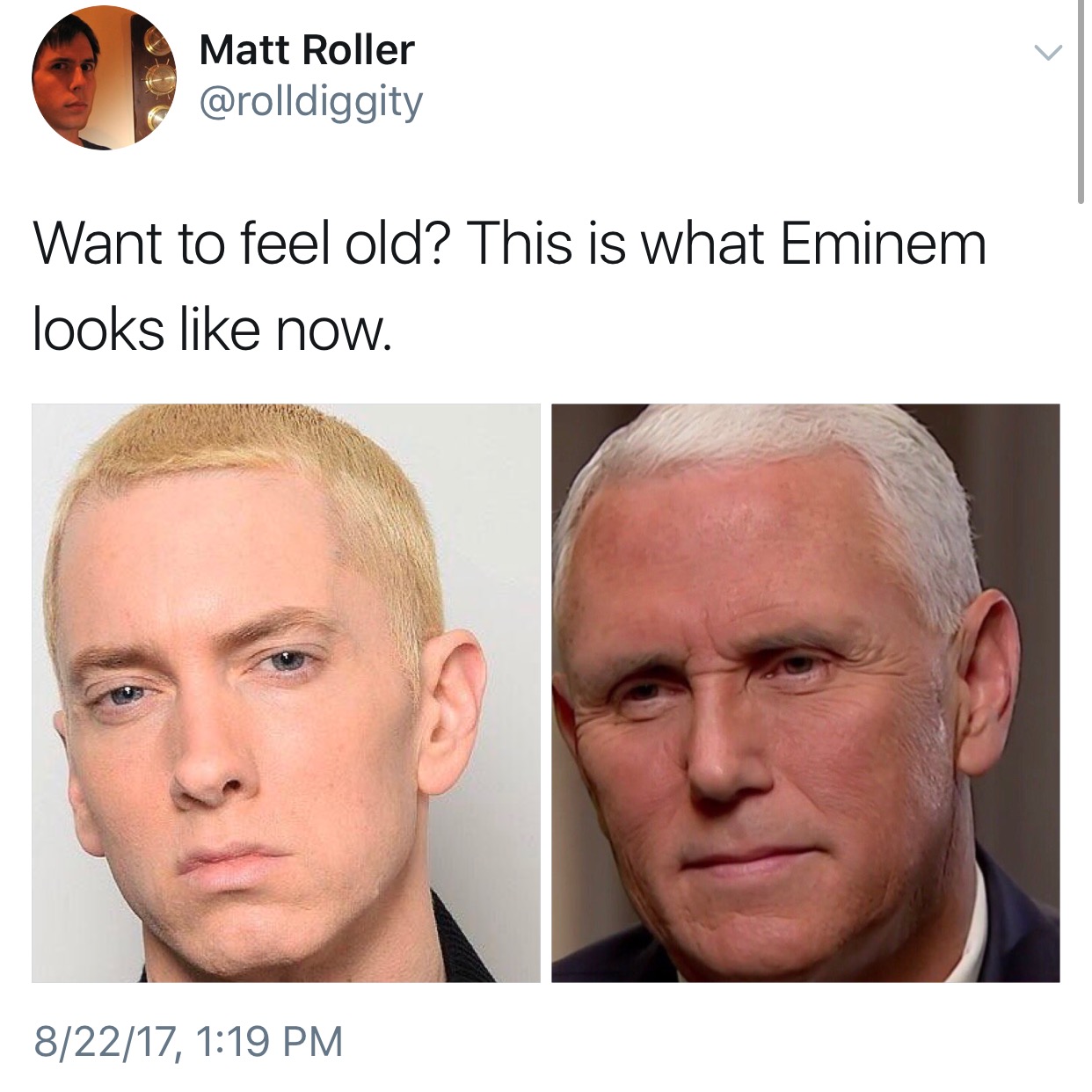Feel old now funny meme of eminem is now Mike Pence