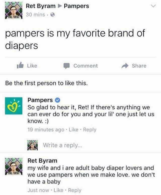 ben carson tweet - Pampers Ret Byram 30 mins. pampers is my favorite brand of diapers Comment Be the first person to this. Pampers So glad to hear it, Ret! If there's anything we can ever do for you and your lil' one just let us know. 19 minutes ago Write