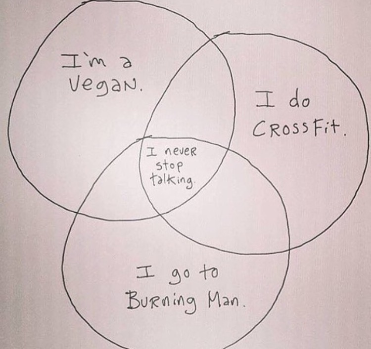 burning man crossfit venn diagram - I'm a Vegan. I do CROSSFit. I never stop talking. I go to Burning Man.