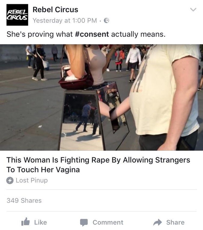 dumb woman memes - Rebel Rebel Circus Circus Yesterday at She's proving what actually means. This Woman Is Fighting Rape By Allowing Strangers To Touch Her Vagina Lost Pinup 349 I Comment