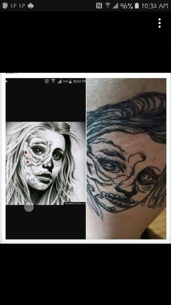 Really bad tattoo on the arm.