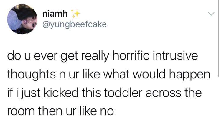 call of the void memes - niamh do u ever get really horrific intrusive thoughts n ur what would happen if i just kicked this toddler across the room then ur no