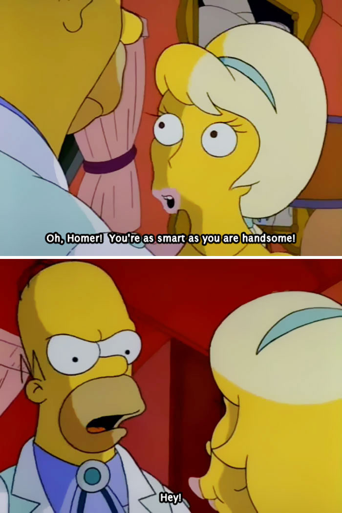Homer Simpson meme of how not to take a compliment