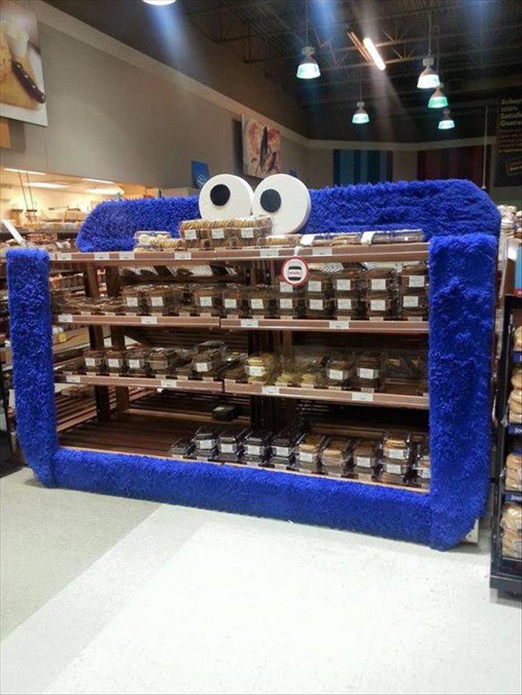 Cookie Monster supermarket setup for the cookies