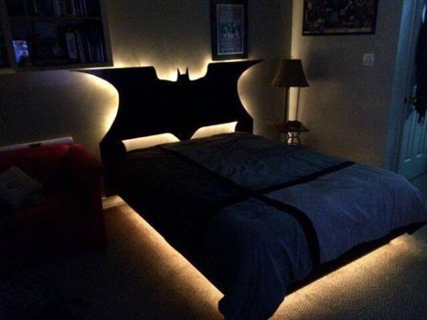 Awesome glowing Batman headboard for a bed.