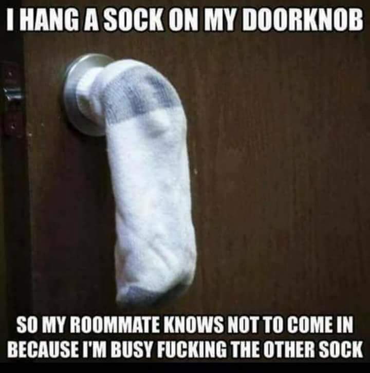 Dank meme about putting sock on your door so that roommate knows you are banging the other sock