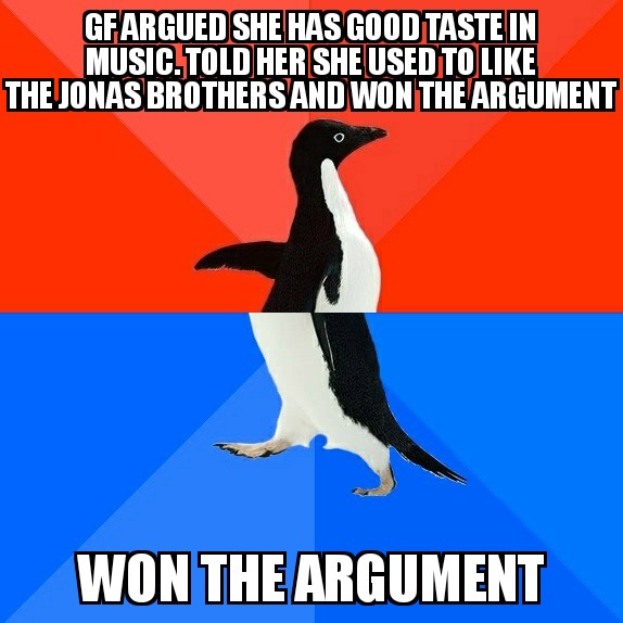 funny meme about winning an argument because you like Jonas Brothers