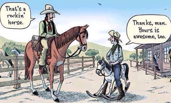 Funny meme webcomic of a man on a rocking horse