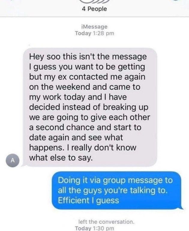 Woman who sent out group text to all the boys she was chatting with