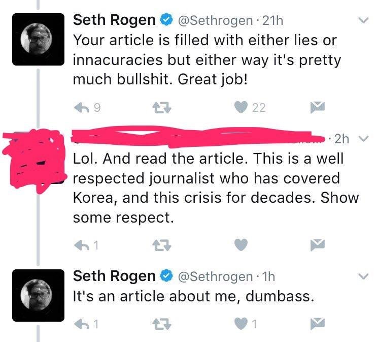Seth Rogen on Twitter about an article on him.