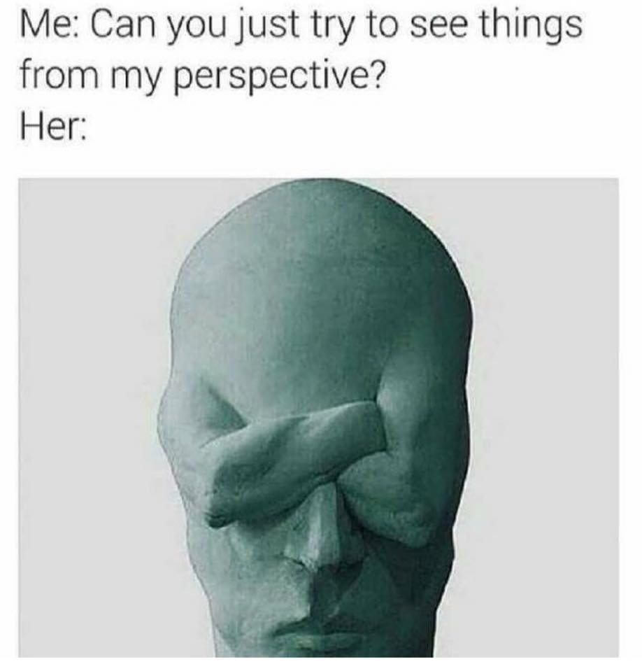 stubborn girlfriend meme - Me Can you just try to see things from my perspective? Her