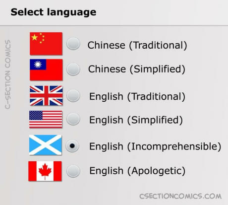 Funny clearing up of facts about different types of English.