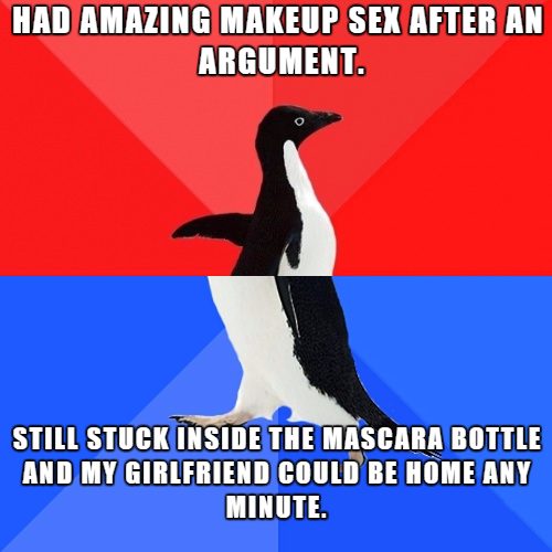 awkward penguin meme about makeup sex