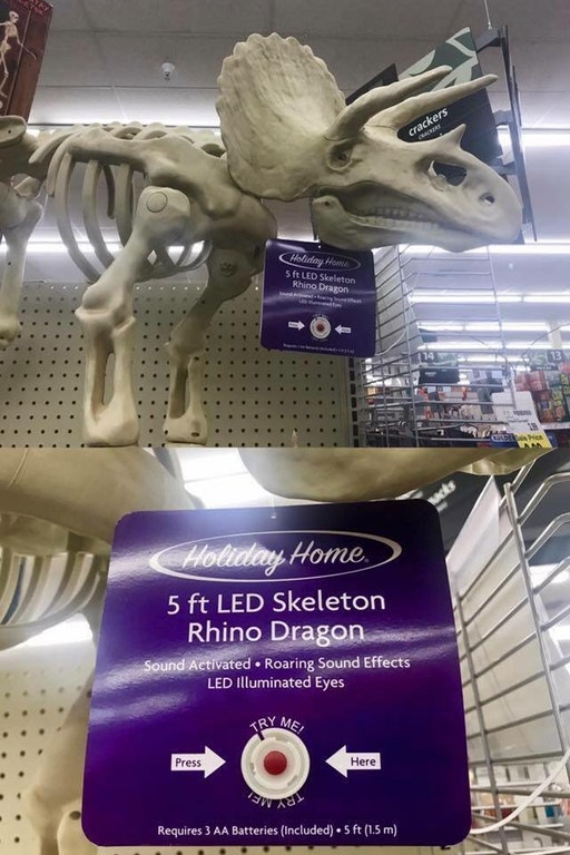 crackers Holiday Sft Led Skeleton Rhino Draron Holiday Home. 5 ft Led Skeleton Rhino Dragon Sound Activated . Roaring Sound Effects Led illuminated Eyes Requires 3 Aa Batteries Included. 5 ft 1.5 m