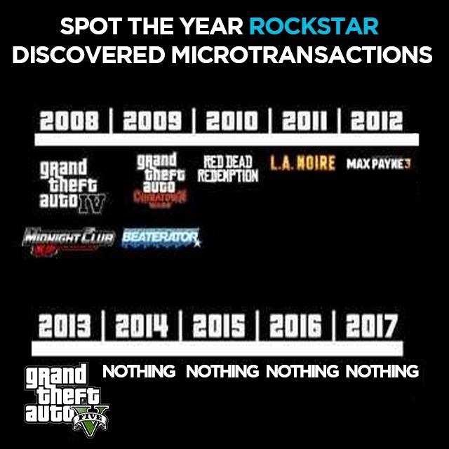 gta 4 - Spot The Year Rockstar Discovered Microtransactions 2008 2009 2010 2011 2012 grand Med Dead L.A. Moire Max Payne 3 theFt Redemption theft autom grand auto Vittaider Midnight Ciur Beaterator 2013 2014 2015 2016 2017 Nothing Nothing Nothing Nothing 