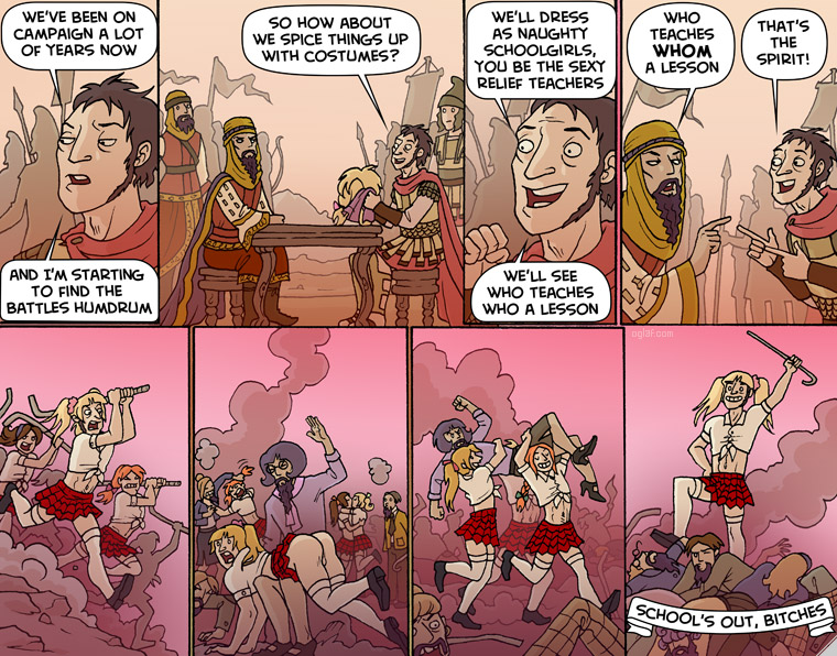 Webcomic of two ancient super powers agreeing to fight it out in role playing outfits.