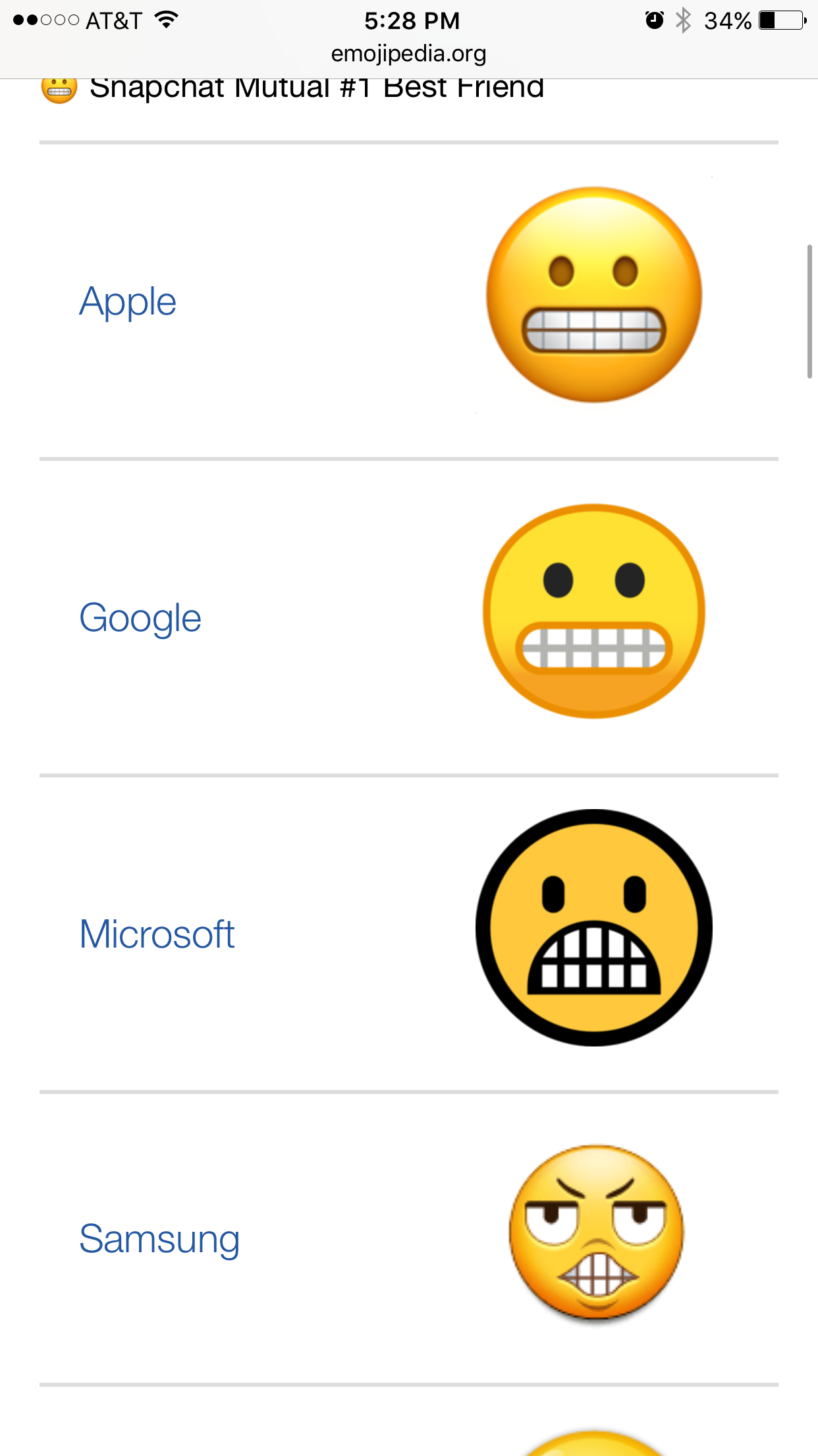 you really nailed a grimace samsung - 34%D .00 At&T emojipedia.org Snapchat Mutual Best Friend Apple Google Microsoft Samsung