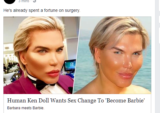 Human Ken Doll now wants to be a female