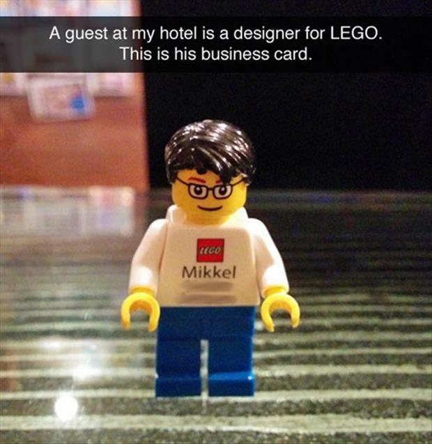 hotel guest funny - A guest at my hotel is a designer for Lego. This is his business card. Leco Mikkel