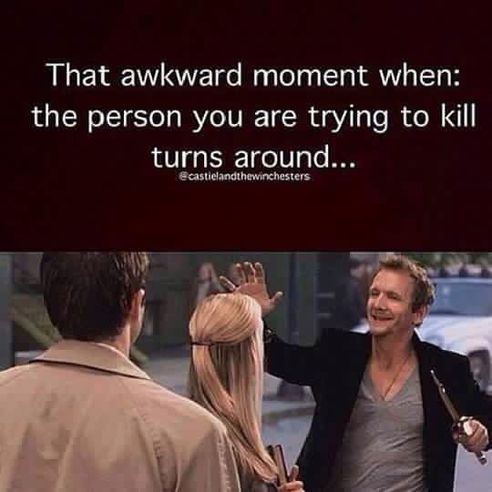 balthazar supernatural - That awkward moment when the person you are trying to kill turns around. castielandthewinchesters