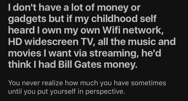Funny meme about how much money you'd think you have if someone described current you to yourself as a child.
