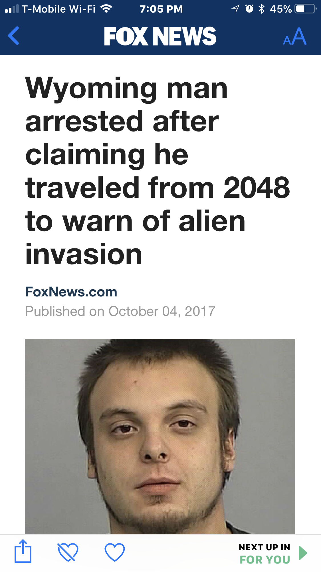 funny offensive memes 2017 - TMobile WiFi Fox News 10 45% Aa Wyoming man arrested after claiming he traveled from 2048 to warn of alien invasion FoxNews.com Published on