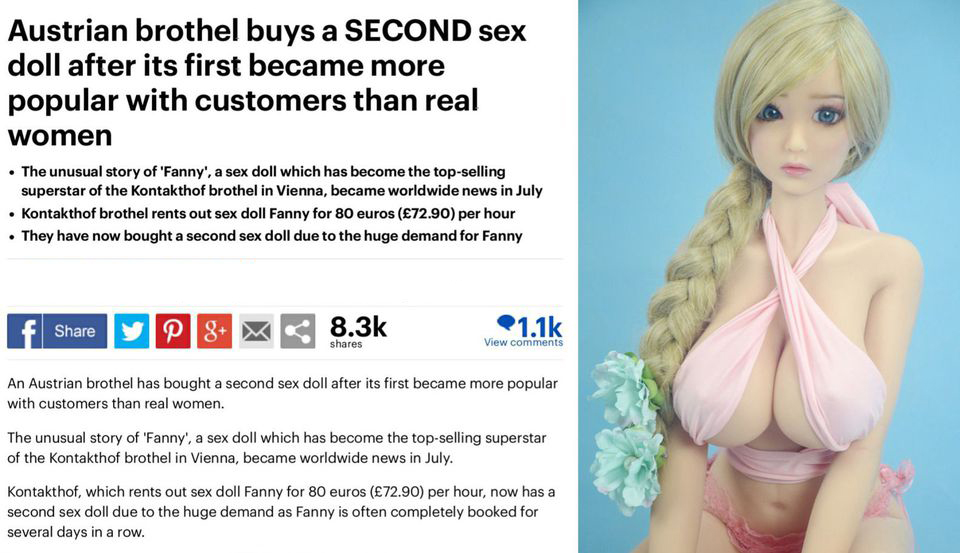 3k sex doll - Austrian brothel buys a Second sex doll after its first became more popular with customers than real women The unusual story of 'Fanny, a sex doll which has become the topselling superstar of the Kontakthof brothel in Vienna, became worldwid
