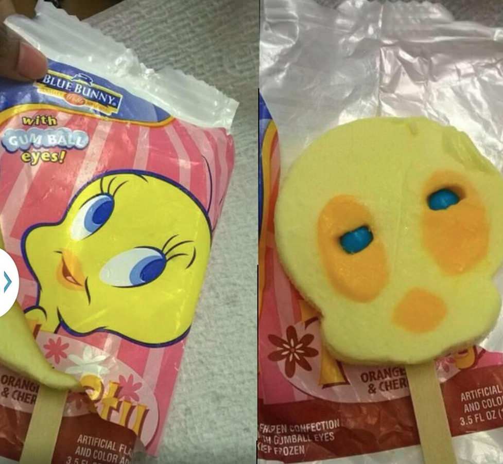 Funny meme of sad looking Popsicle, especially compared to the wrapper image.