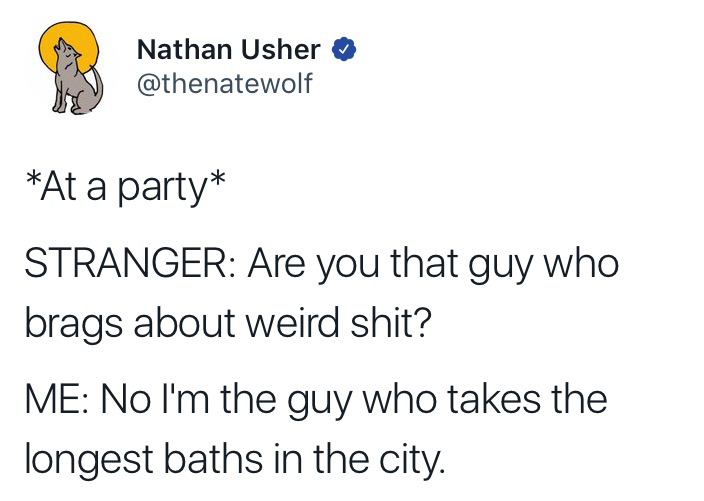 Nathan Usher funny tweet about bragging about weird stuff
