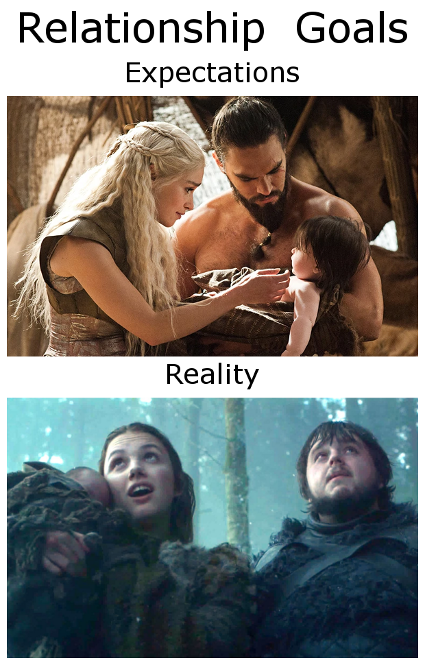 Game of Thrones meme about relationship goals, expectations VS reality