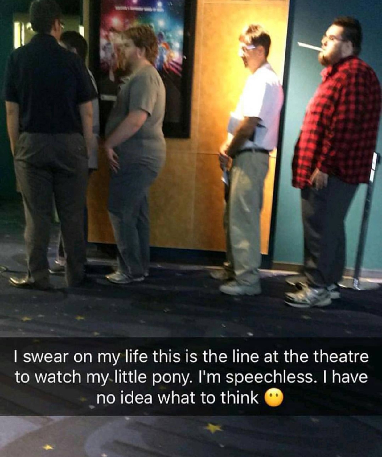thestra mlp - I swear on my life this is the line at the theatre to watch my little pony. I'm speechless. I have no idea what to think