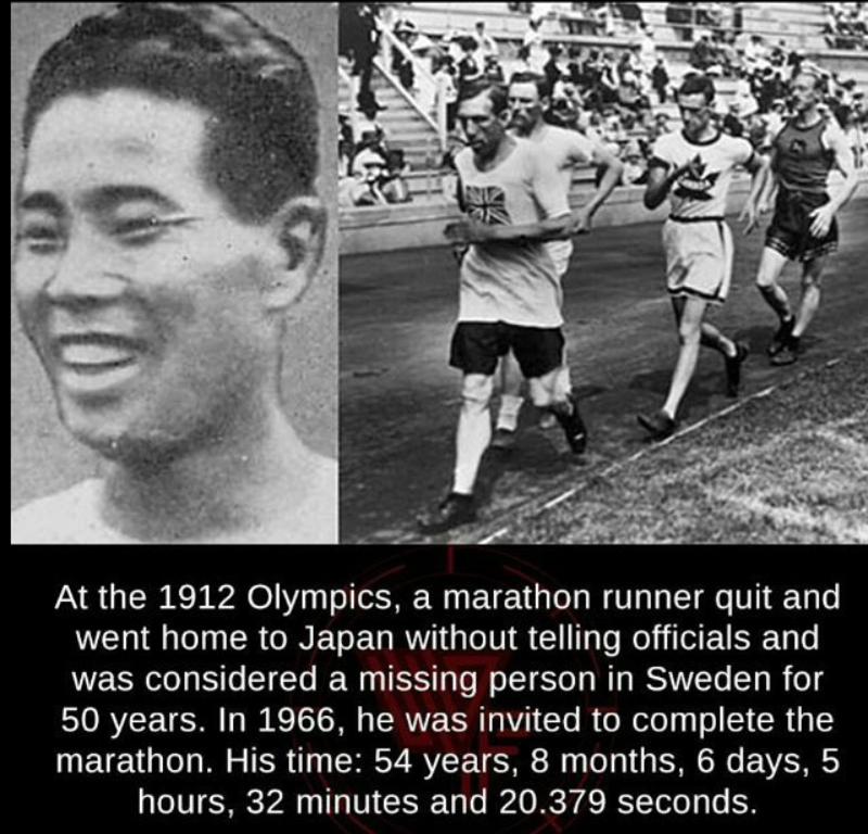1912 japanese marathon runner - At the 1912 Olympics, a marathon runner quit and went home to Japan without telling officials and was considered a missing person in Sweden for 50 years. In 1966, he was invited to complete the marathon. His time 54 years, 