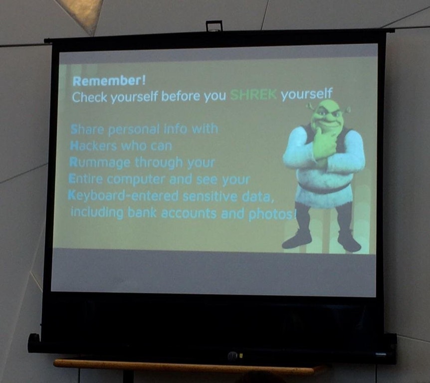 screen - Remember! Check yourself before you Shrek yourself personal info with Hackers who can Rummage through your Entire computer and see your Keyboardentered sensitive data, including bank accounts and photos