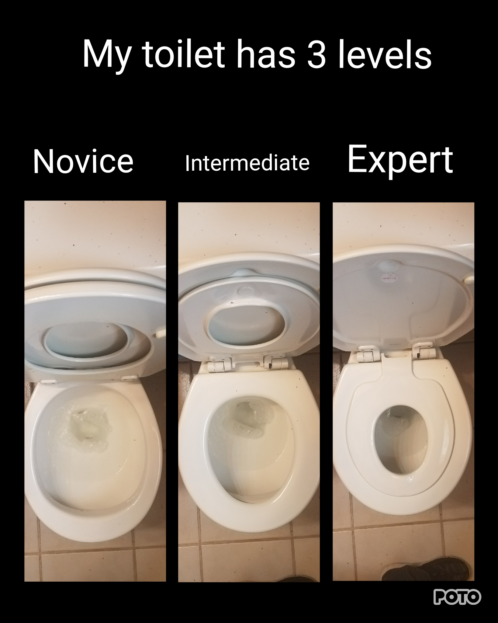 toilet seat - My toilet has 3 levels Novice Intermediate Expert Poto