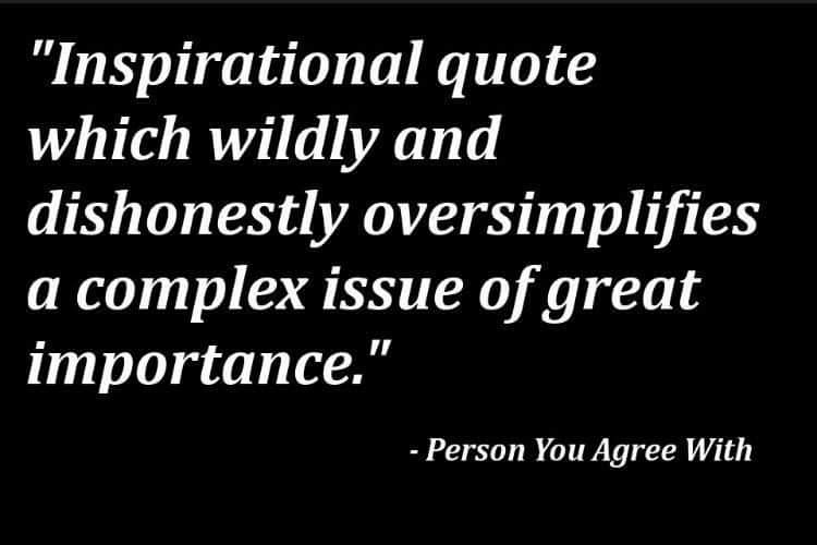 angle - "Inspirational quote which wildly and dishonestly oversimplifies a complex issue of great importance." Person You Agree With